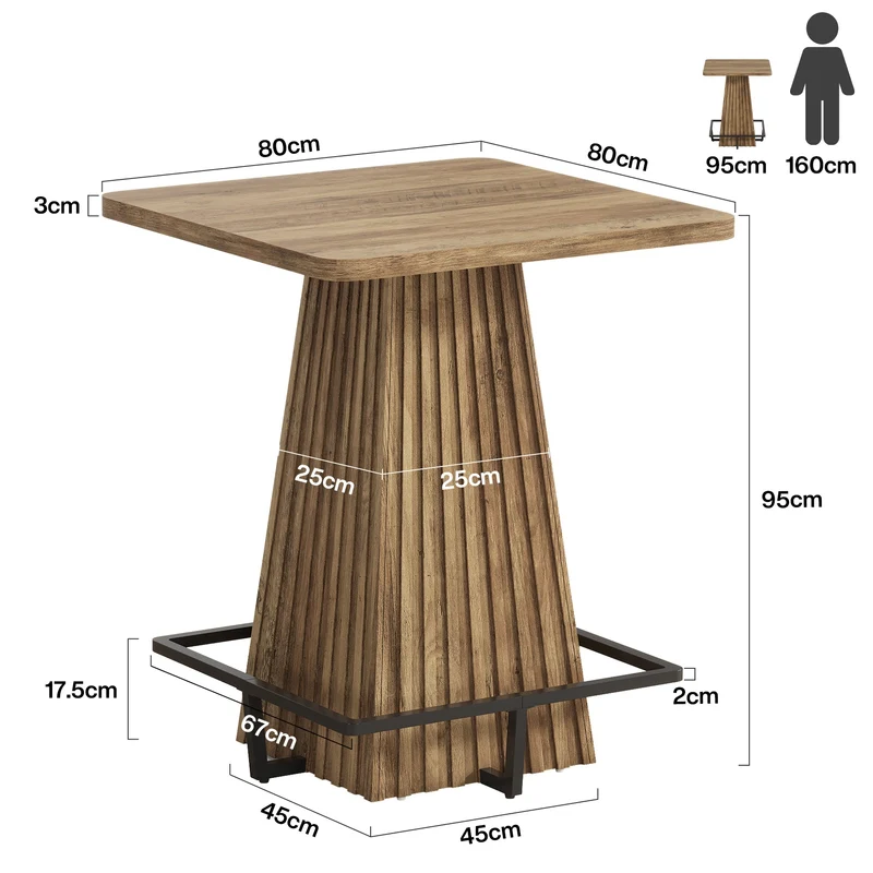 Tribesigns Table de bar 80 cm, Table haute carrée avec repose-pieds en métal style champêtre