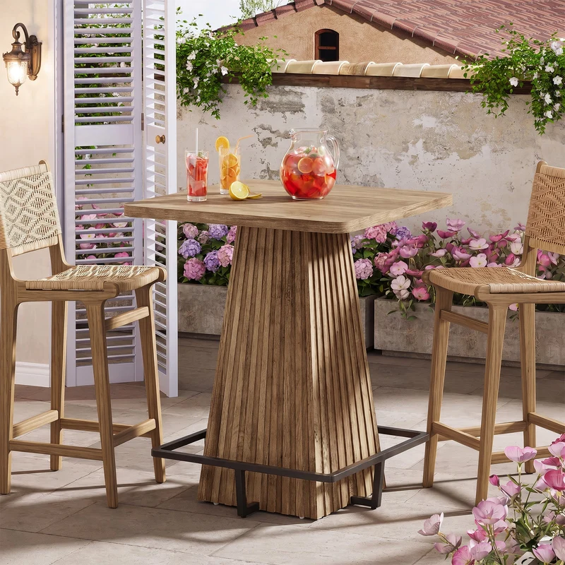 Tribesigns Table de bar 80 cm, Table haute carrée avec repose-pieds en métal style champêtre