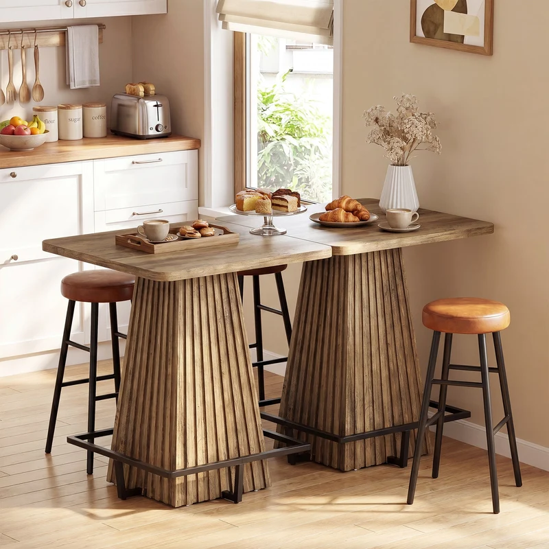 Tribesigns Table de bar 80 cm, Table haute carrée avec repose-pieds en métal style champêtre