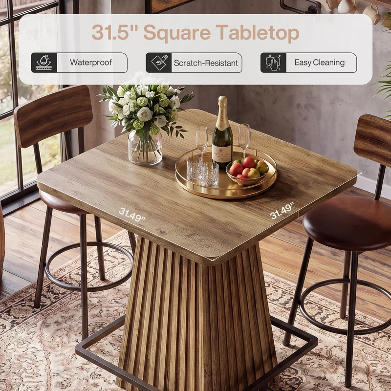Tribesigns Table de bar 80 cm, Table haute carrée avec repose-pieds en métal style champêtre
