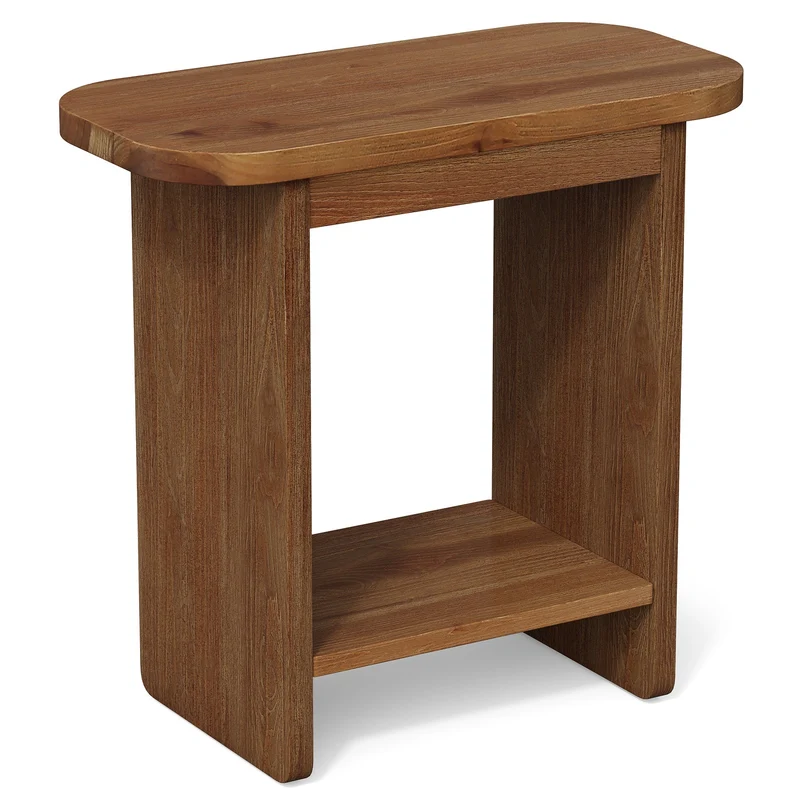 Table d'appoint en bois massif en forme de H à deux niveaux avec étagère de rangement
