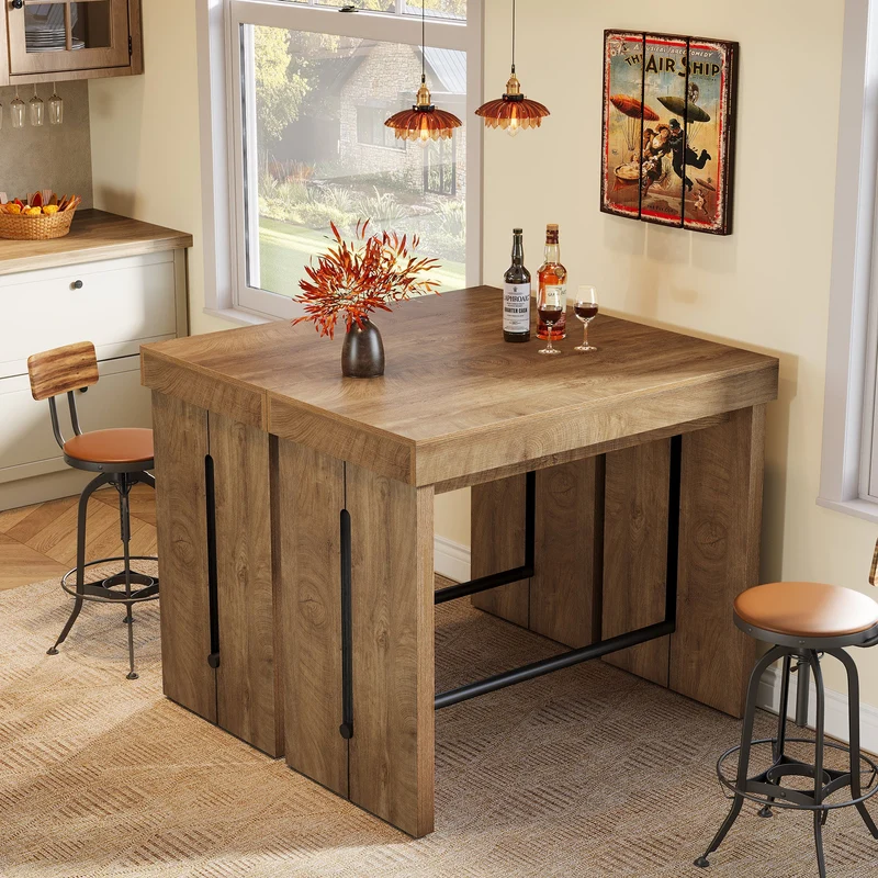 Table de bar 105 cm, Table haute avec repose-pieds, îlot de cuisine et table bistro de style champêtre