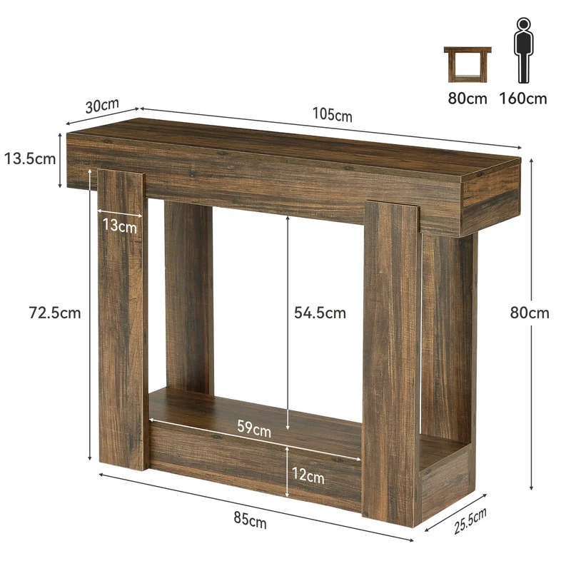 Console de 105 cm avec étagère, Table d'entrée étroite style campagne pour l'entrée et le salon