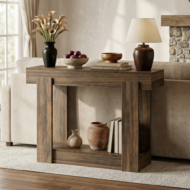 Console de 105 cm avec étagère, Table d'entrée étroite style campagne pour l'entrée et le salon