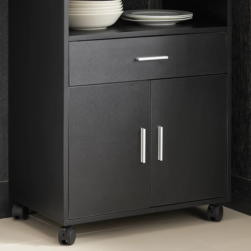 SoBuy FSB09-SCH Chariot de Cuisine sur Roulettes – Plan de Travail Extensible, 2 Étagères, Tiroir, Placard, 59×40×92 cm, Noir