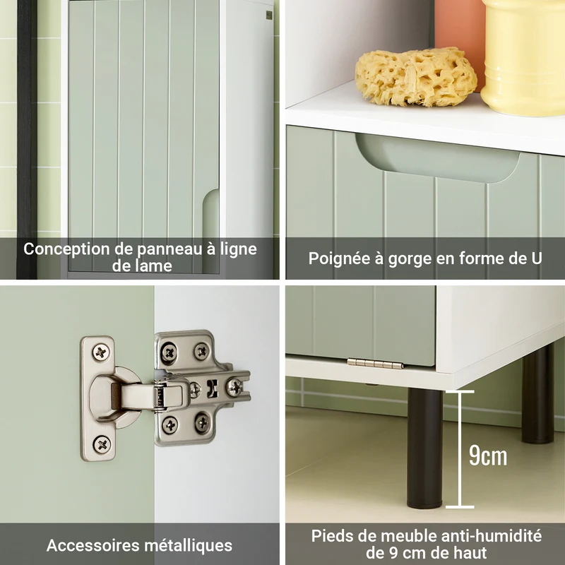 SoBuy BZR137-GR Colonne Salle de Bain Vert et Blanc 167 cm avec Sac à Linge Pliable, Porte, Étagère Réglable et Compartiment Ouvert – Pieds Métal, 30 cm de Profondeur