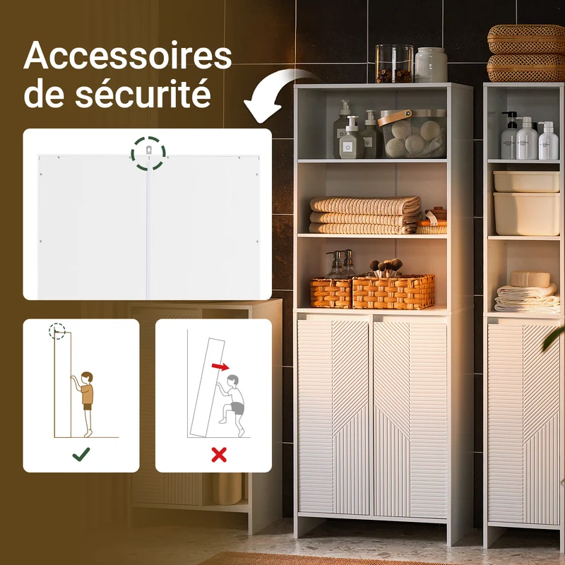 SoBuy BZR155-W Meuble Colonne Salle de Bain avec Panier à Linge – Armoire Haute Étroit avec Portes et Étagères Ouvertes – Meuble Rangement WC Blanc 60x30x171cm