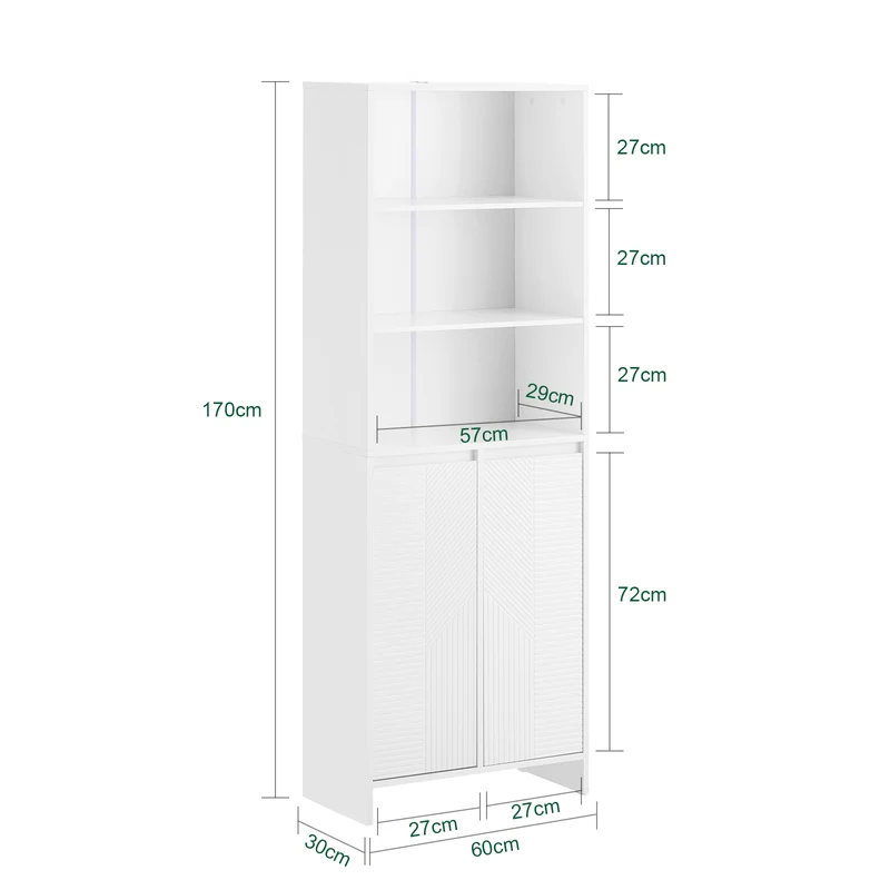 SoBuy BZR155-W Meuble Colonne Salle de Bain avec Panier à Linge – Armoire Haute Étroit avec Portes et Étagères Ouvertes – Meuble Rangement WC Blanc 60x30x171cm