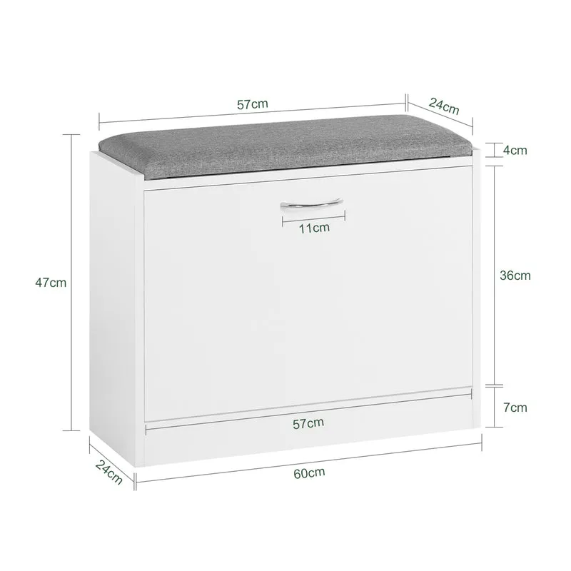 SoBuy FSR16-K-W Banc à Chaussures avec 1 Abattant et Coussin Rembourré, Coffre de Rangement Slim 24cm pour Entrée – 60x24x47 cm, Blanc