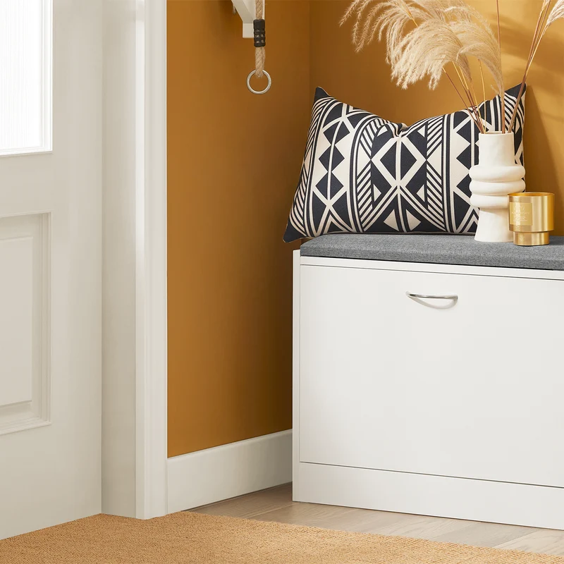 SoBuy FSR16-K-W Banc à Chaussures avec 1 Abattant et Coussin Rembourré, Coffre de Rangement Slim 24cm pour Entrée – 60x24x47 cm, Blanc