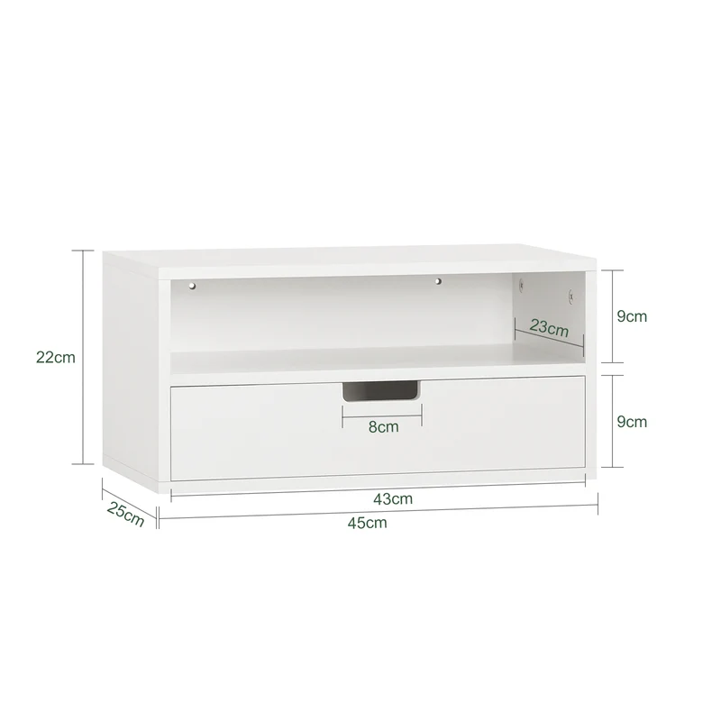 SoBuy NKD03-W Table de Chevet Murale, Table de Nuit Flottante avec Tiroir et Plateau, Étagère Murale pour Chambre à Coucher, L 45 x P 25 x H 22 cm, Blanc