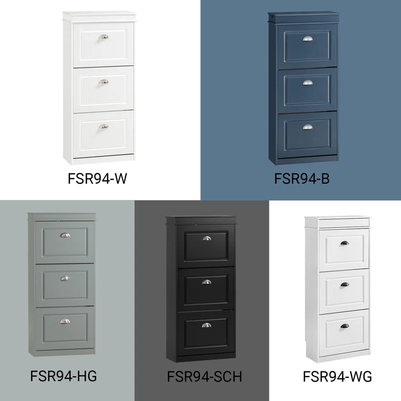SoBuy FSR94-B – Armoire à Chaussures Slim 24 cm – 3 Abattants, Tiroir et Crochet – 12 Paires – Bleu FSC®