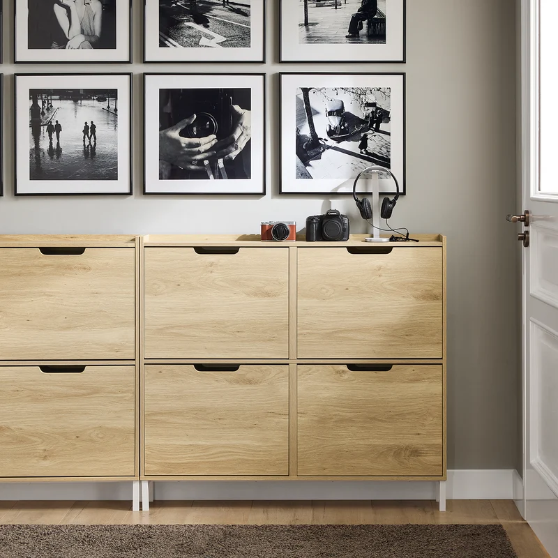 SoBuy FSR100-N Armoire à chaussures ultra-slim 19 cm – 4 abattants, 8 à 12 paires, anti-basculement, Naturel, 100×19×91 cm