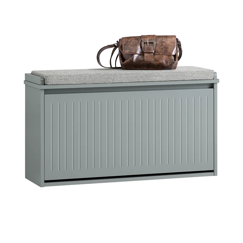 SoBuy FSR98-L-HG Banc à Chaussures avec Coussin Rembourré et 1 Abattant pour Entrée Couloir – 80x26x45 cm, Gris