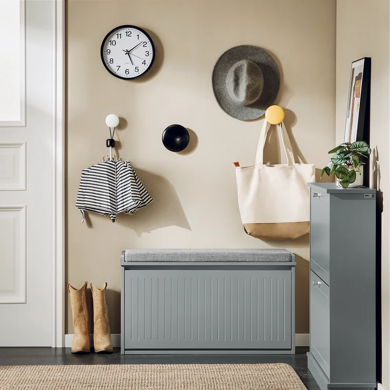 SoBuy FSR98-L-HG Banc à Chaussures avec Coussin Rembourré et 1 Abattant pour Entrée Couloir – 80x26x45 cm, Gris