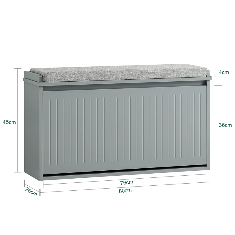 SoBuy FSR98-L-HG Banc à Chaussures avec Coussin Rembourré et 1 Abattant pour Entrée Couloir – 80x26x45 cm, Gris