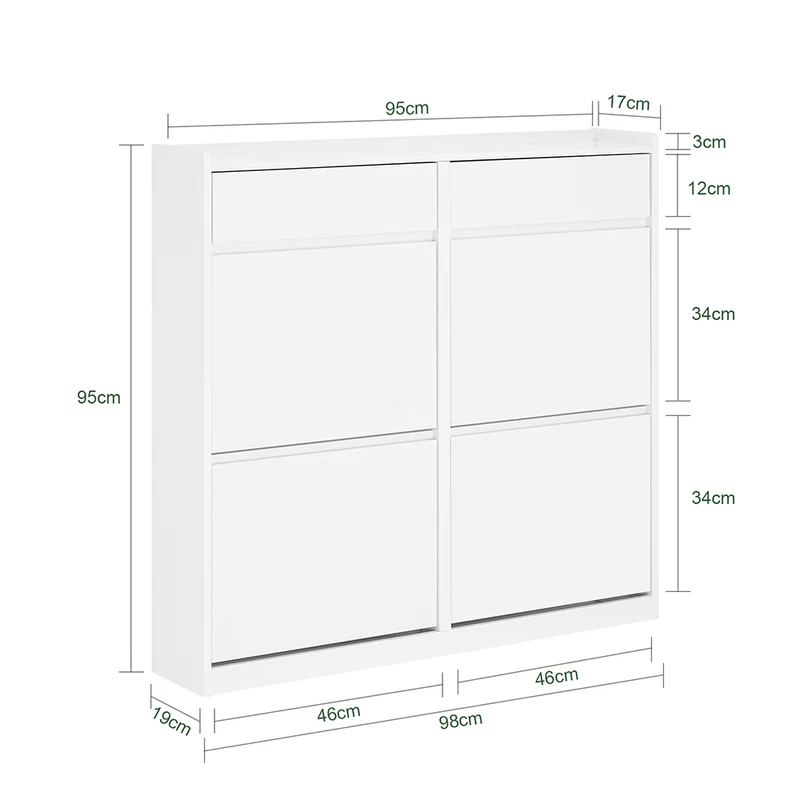 SoBuy FSR169-W Meuble à Chaussures Ultra-Slim 19 cm à Abattants – Rangement Discret – Blanc