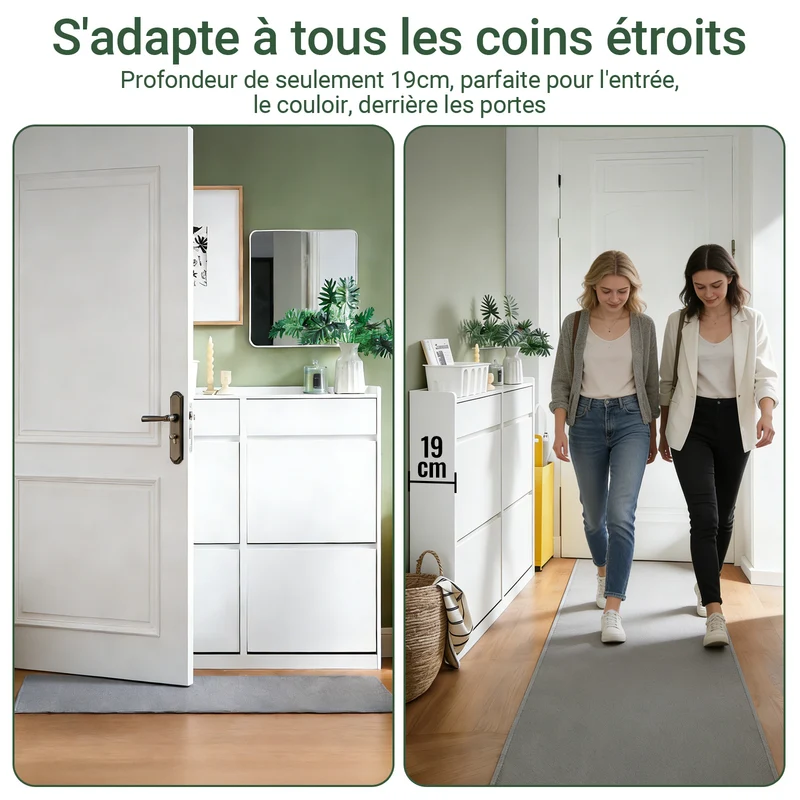 SoBuy FSR169-W Meuble à Chaussures Ultra-Slim 19 cm à Abattants – Rangement Discret – Blanc