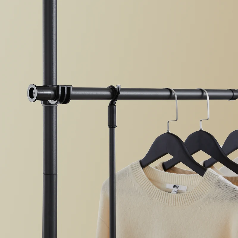 sebuyfr.comG34-II-SCH Dressing télescopique sans perçage 124–226 cm avec tringles et étagères – Penderie ouverte noire