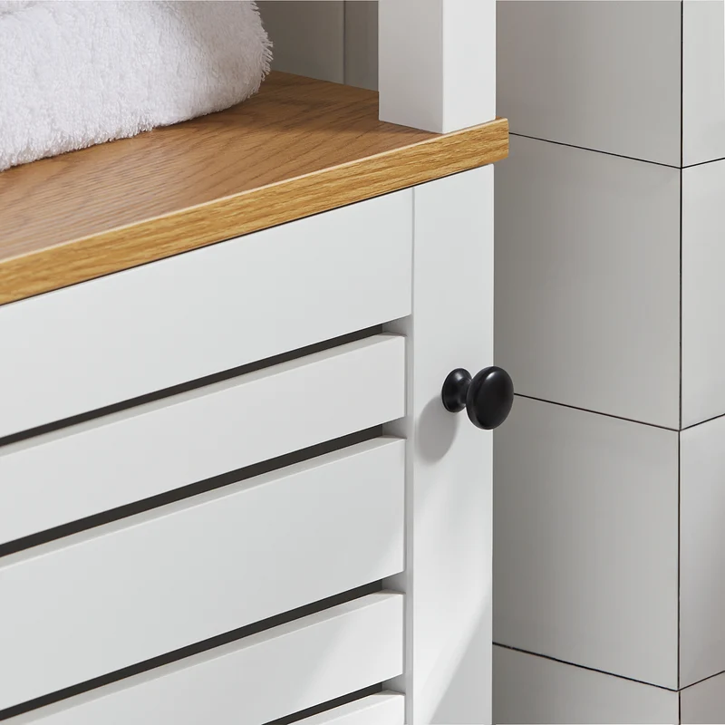 SoBuy BZR43-W Colonne Salle de Bain avec Porte à Lames, Gain de Place, pour Salle de Bain et WC, Rangement Optimisé, Compact – L40×P30×H160 cm, Bois, Blanc