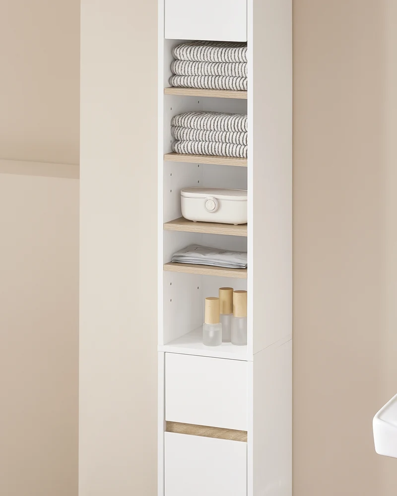 SoBuy BZR34-WN Meuble Étroit 20 cm – Colonne WC Gain de Place 180 cm, 2 Portes et 1 Tiroir, Blanc-Nature