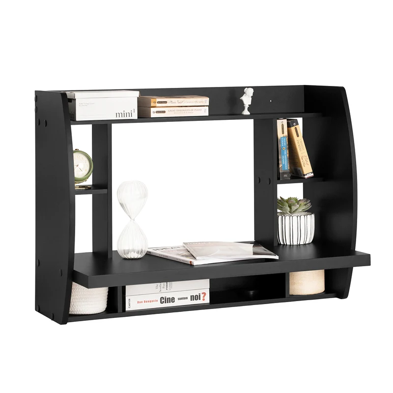 SoBuy FWT18-Sch Table Murale Bureau avec Étagère intégrée Armoire de Rangement Murale