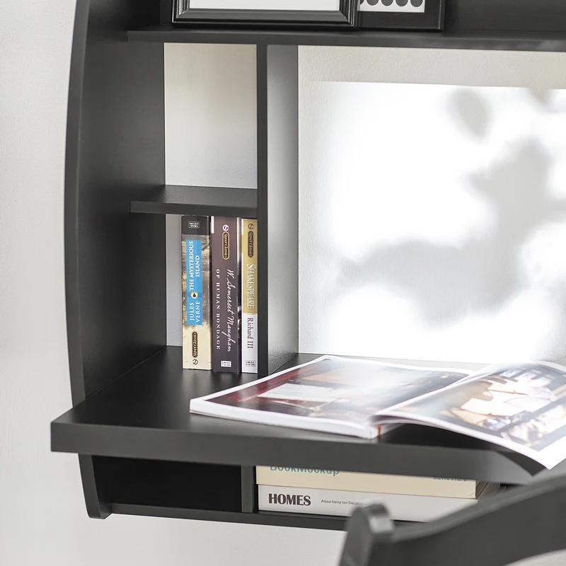 SoBuy FWT18-Sch Table Murale Bureau avec Étagère intégrée Armoire de Rangement Murale
