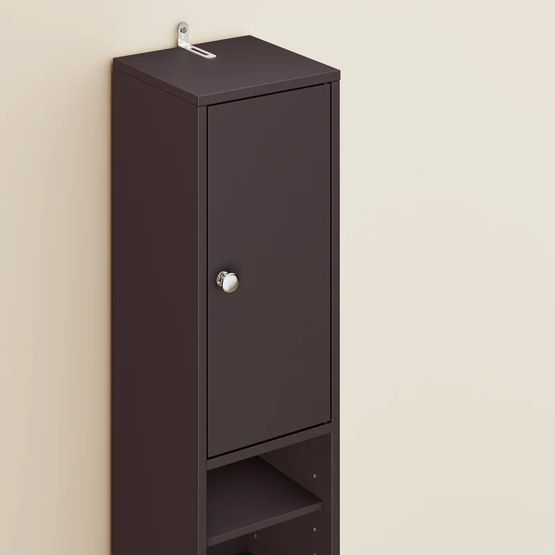 SoBuy BZR34-II-BR Colonne Salle de Bain Ultra-Étroite 20×20×180 cm – 1 Tiroir, 2 Portes, 5 Compartiments, Brun
