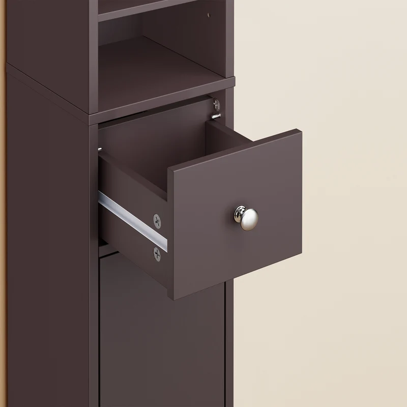 SoBuy BZR34-II-BR Colonne Salle de Bain Ultra-Étroite 20×20×180 cm – 1 Tiroir, 2 Portes, 5 Compartiments, Brun