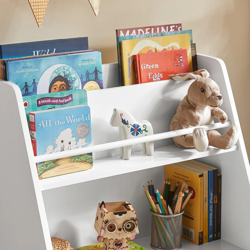 SoBuy KMB34-W Bibliothèque Étagère à Livres Étagère de Rangement Jouets pour Enfants Porte-revues avec Compartiments de Rangement et 3 Paniers 63x28x80 cm