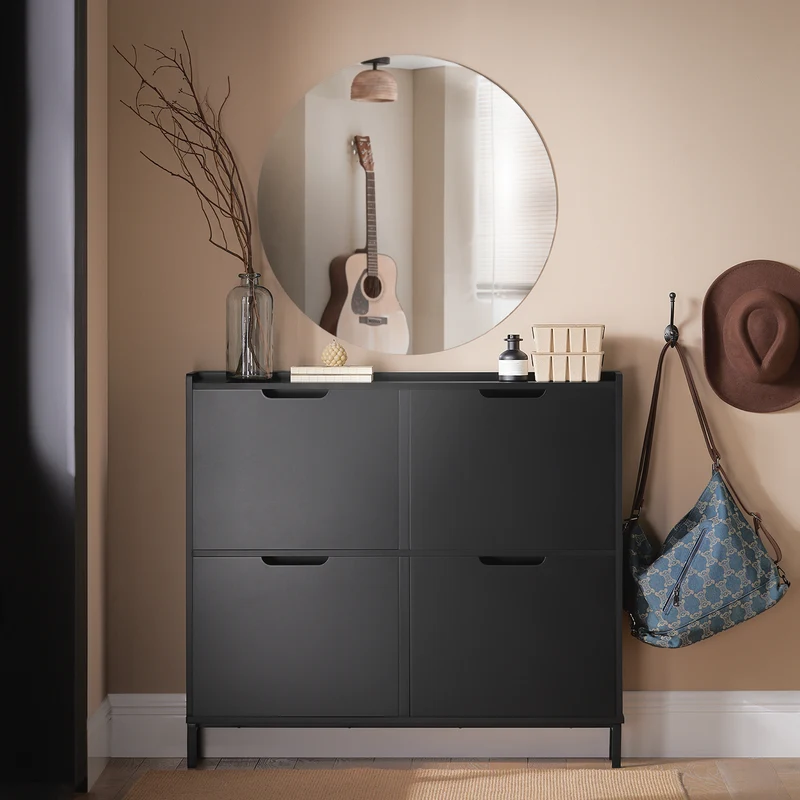 SoBuy FSR100-SCH Meuble à Chaussures 4 Abattants – 19 cm de Profondeur, Jusqu'à 12 Paires, Noir Mat