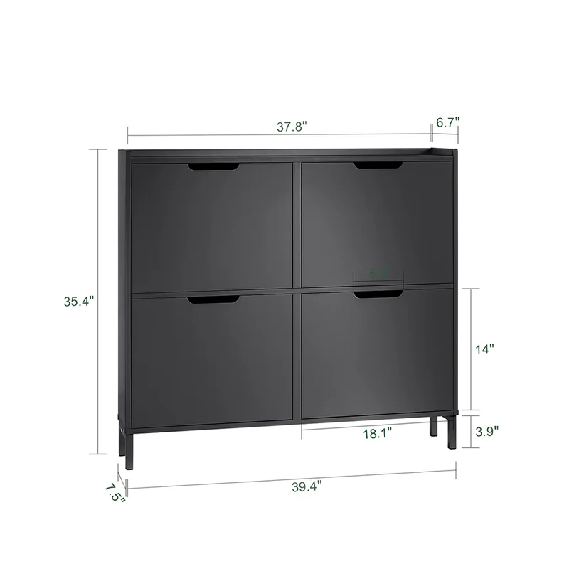 SoBuy FSR100-SCH Meuble à Chaussures 4 Abattants – 19 cm de Profondeur, Jusqu'à 12 Paires, Noir Mat