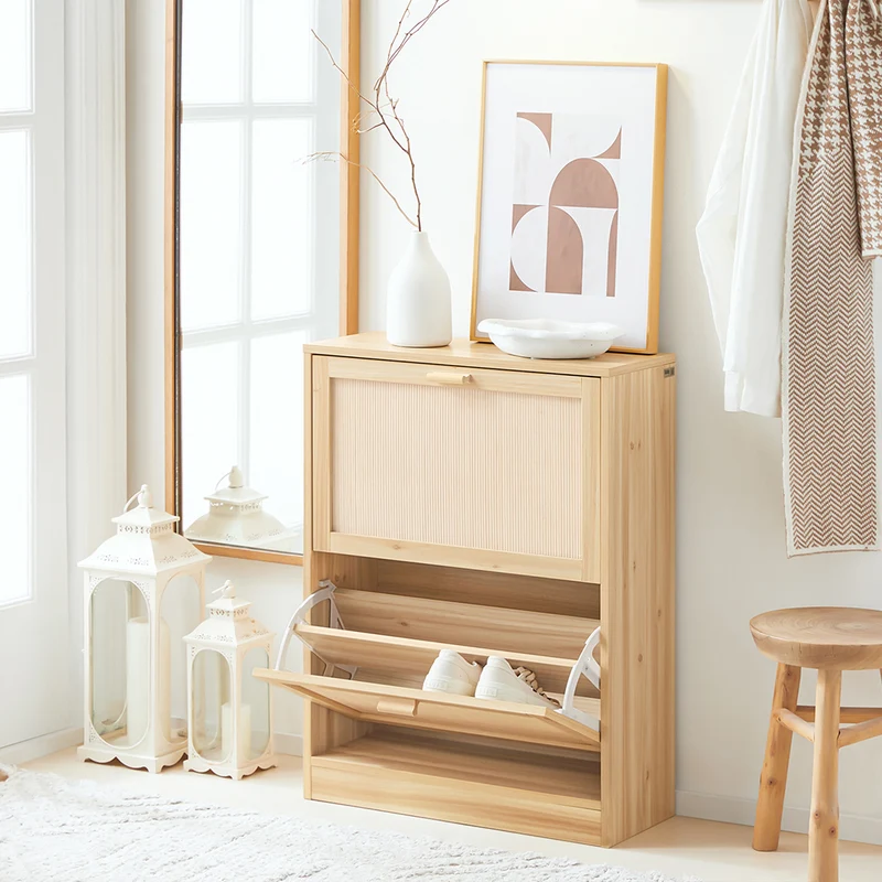 SoBuy FSR160-N Armoire à Chaussures 2 Abattants, Rangement pour Entrée Couloir – Naturel