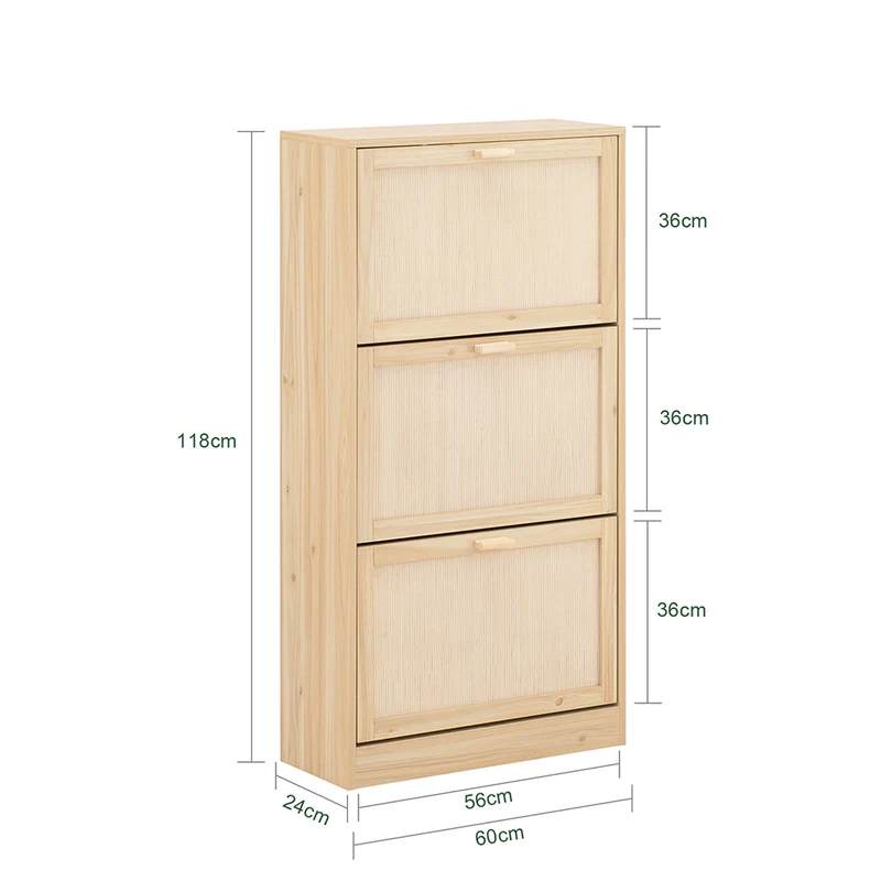 SoBuy FSR159-N Armoire à Chaussures 3 Abattants – L60 × P24 × H118 cm, Naturel