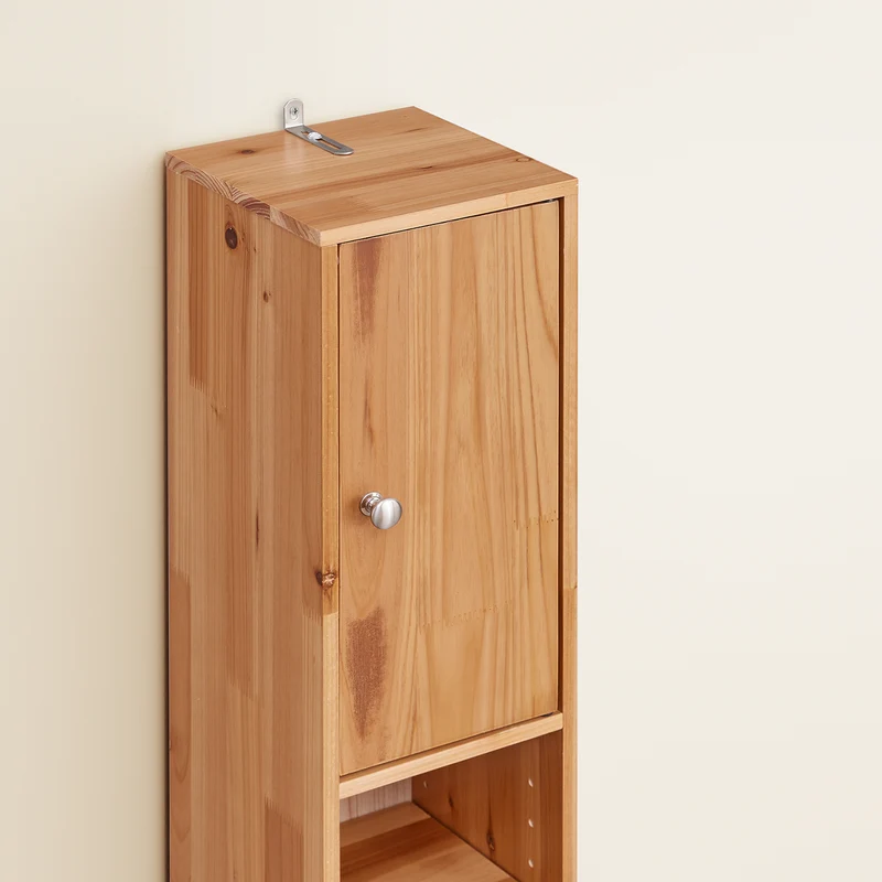 SoBuy BZR34-II-SH Colonne Salle de Bain Ultra-Étroite en Pin Massif, 4 Étagères Réglables et Tiroir, Anti-Basculement – Charge 25 kg – 20×20×180 cm, Bois