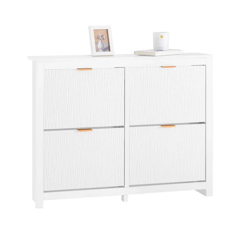 SoBuy FSR186-II-W Meuble à Chaussures à Abattants 4 Niveaux – Rangement Familial pour Entrée – 104x23x82 cm Blanc