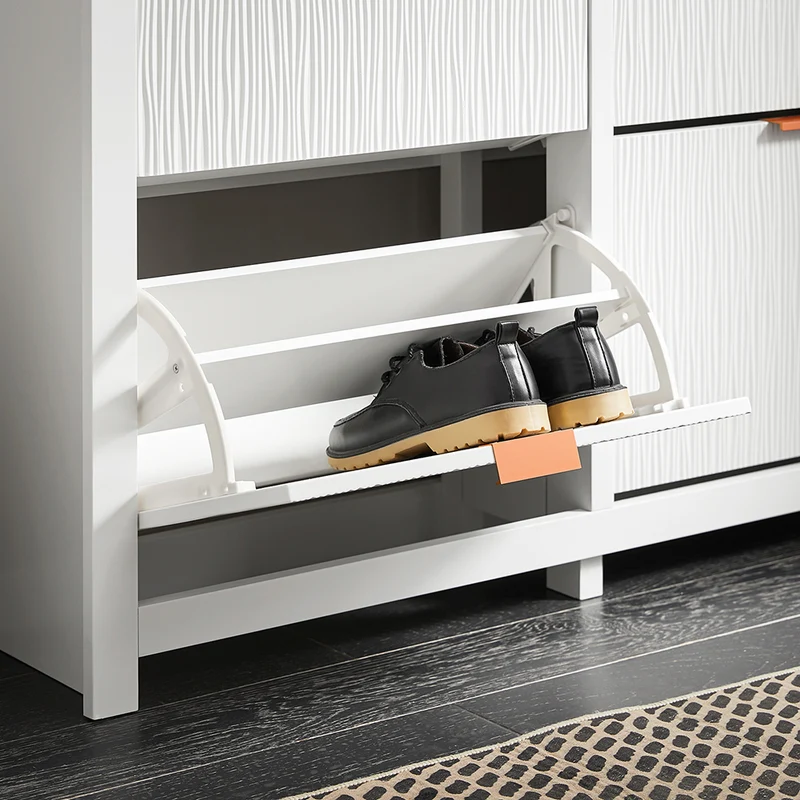 SoBuy FSR186-II-W Meuble à Chaussures à Abattants 4 Niveaux – Rangement Familial pour Entrée – 104x23x82 cm Blanc