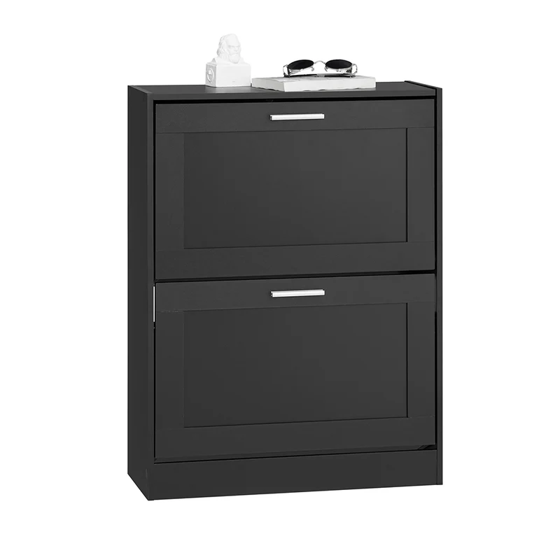 SoBuy FSR137-SCH Meuble à Chaussures à Abattants 2 Niveaux – Rangement Discret pour Entrée – 60x25x80 cm Noir