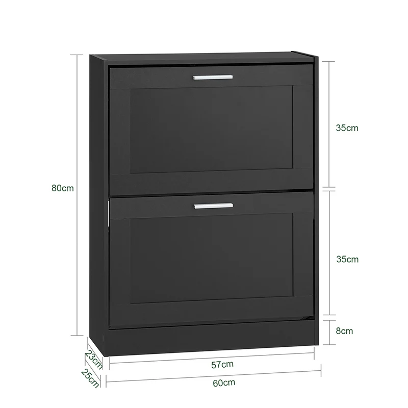 SoBuy FSR137-SCH Meuble à Chaussures à Abattants 2 Niveaux – Rangement Discret pour Entrée – 60x25x80 cm Noir