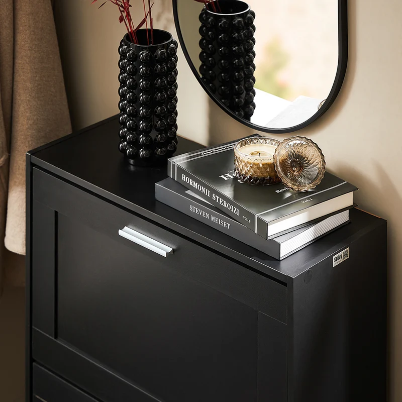 SoBuy FSR137-SCH Meuble à Chaussures à Abattants 2 Niveaux – Rangement Discret pour Entrée – 60x25x80 cm Noir