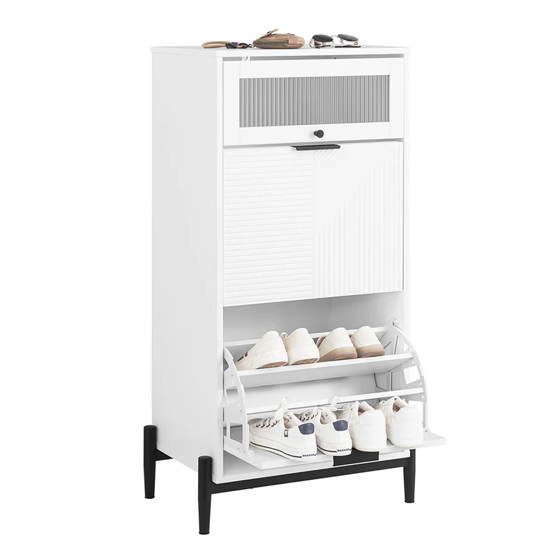SoBuy FSB95-W Armoire à Chaussures 2 Abattants et 1 Porte en Verre, Meuble d'Entrée Design – 59x40x115 cm, Blanc