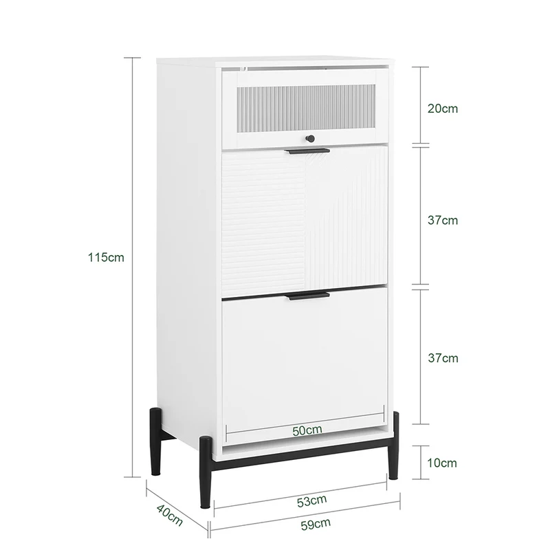SoBuy FSB95-W Armoire à Chaussures 2 Abattants et 1 Porte en Verre, Meuble d'Entrée Design – 59x40x115 cm, Blanc