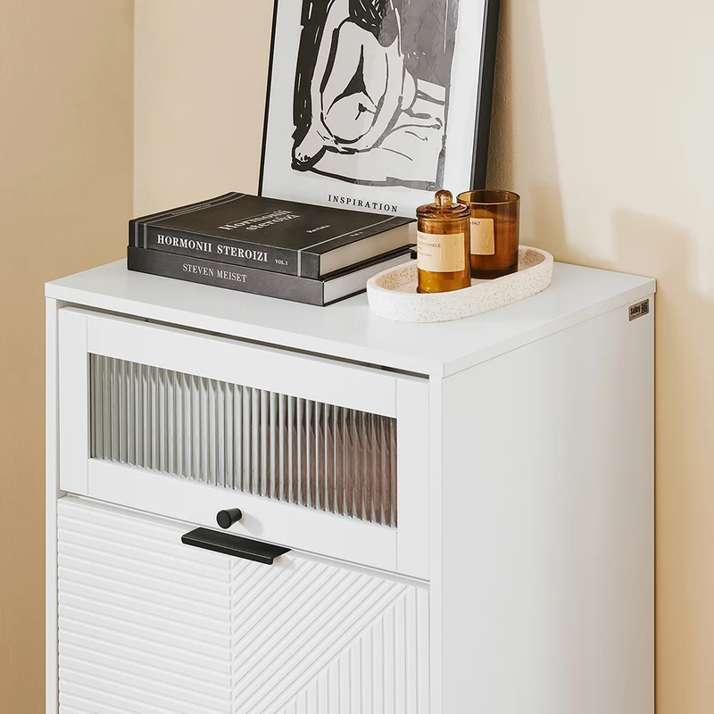 SoBuy FSB95-W Armoire à Chaussures 2 Abattants et 1 Porte en Verre, Meuble d'Entrée Design – 59x40x115 cm, Blanc