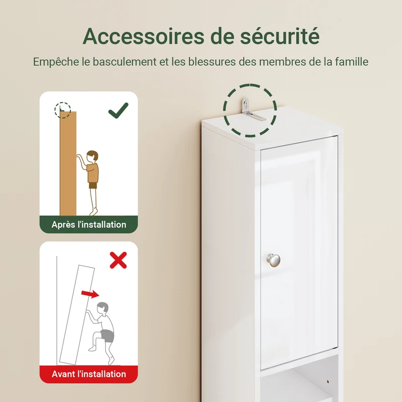 SoBuy BZR167-GW Colonne Salle de Bain avec 1 Tiroir, 2 Portes, 5 Compartiments Ouverts et Étagères Réglables, Gain de Place – L20×P20×H180 cm, Blanc Brillant