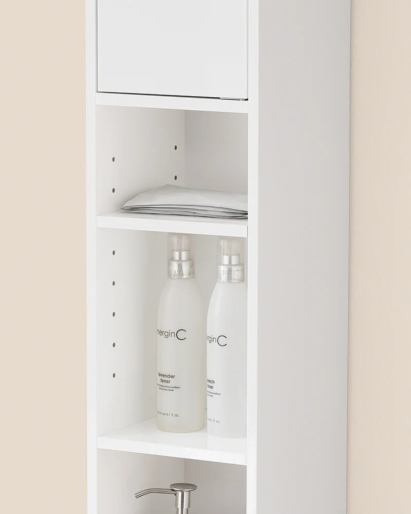 SoBuy BZR167-GW Colonne Salle de Bain avec 1 Tiroir, 2 Portes, 5 Compartiments Ouverts et Étagères Réglables, Gain de Place – L20×P20×H180 cm, Blanc Brillant