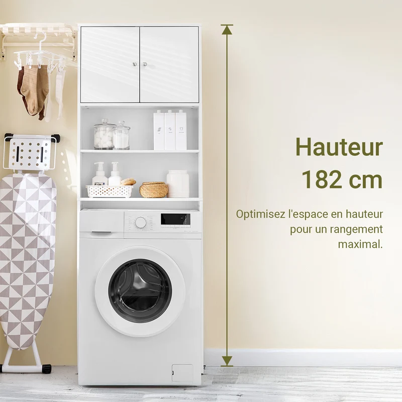 SoBuy BZR165-W Colonne Salle de Bain avec 3 Niveaux, pour Salle de Bain et WC, Rangement Optimisé, Design Fonctionnel, Usage Quotidien – L65×P20×H182 cm, Blanc