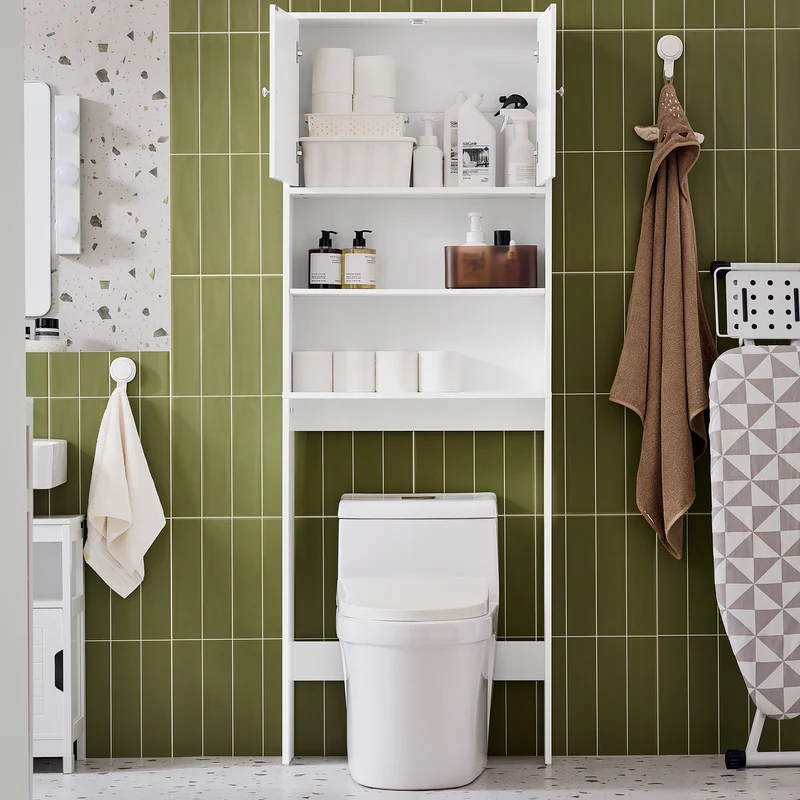 SoBuy BZR165-W Colonne Salle de Bain avec 3 Niveaux, pour Salle de Bain et WC, Rangement Optimisé, Design Fonctionnel, Usage Quotidien – L65×P20×H182 cm, Blanc