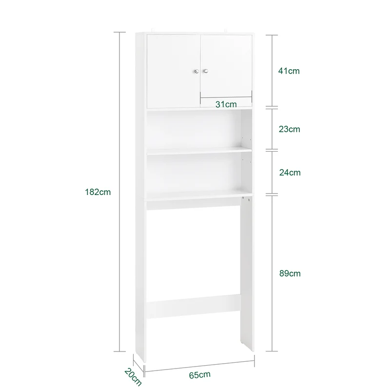 SoBuy BZR165-W Colonne Salle de Bain avec 3 Niveaux, pour Salle de Bain et WC, Rangement Optimisé, Design Fonctionnel, Usage Quotidien – L65×P20×H182 cm, Blanc