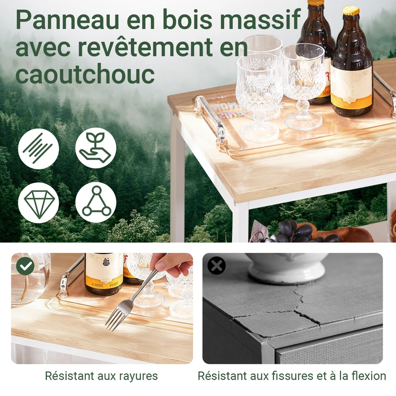 SoBuy FKW111-WN Desserte cuisine à roulettes 53 cm avec plan en bois, tiroir et étagères – Ìlot mobile gain de place blanc naturel