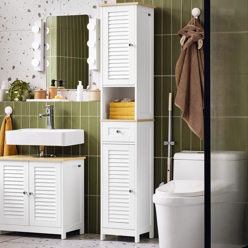 sebuyfr.comG236-WN Meuble Colonne de Salle de Bain Armoire Haute Meuble de Rangement avec étagères réglables, 1 Tiroir et 2 Portes